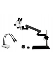 VS-9FZ-IHL20 Simul-Focal Trinocular Zoom Stereo Microscope - 0.7X - 4.5X Zoom Range, 0.5X & 2.0X Auxiliary Lenses, Dual Gooseneck LED Light 