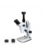 Vision Scientific VMS0006-TZ-DNN5.0 Trinocular Zoom Stereo Microscope, 10x WF Eyepiece, 0.67x—4.5x Zoom, 3.3x—90x Magnification, 0.5x & 2x Aux Lens, LED Illumination, Track Stand, 5.0MP Digital Eyepiece Camera 