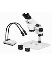 VS-1AEZ-IHL20 Binocular Zoom Stereo Microscope - 0.7X-4.5X Zoom Range, 0.5X & 2.0X Auxiliary Lenses, Dual Gooseneck LED Light 