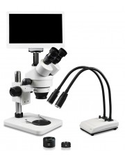 VS-1AFZ-IHL20-RET11.6 Simul-Focal Trinocular Zoom Stereo Microscope - 0.7X-4.5X Zoom Range, 0.5X & 2.0X Auxiliary Lenses, Dual Gooseneck LED Light, 11.6" HD Retina Screen With 5MP Camera 