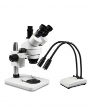 VS-1F-IHL20-5N Simul-Focal Trinocular Zoom Stereo Microscope - 0.7X-4.5X Zoom Range, Dual Gooseneck LED Light, 5MP Digital CMOS Camera 