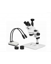 VS-1AFZ-IHL20-3N Simul-Focal Trinocular Zoom Stereo Microscope - 0.7X-4.5X Zoom Range, 0.5X & 2.0X Auxiliary Lenses, Dual Gooseneck LED Light, 3MP Digital Eyepiece Camera 