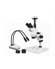 VS-1AFZ-IHL20-10N Simul-Focal Trinocular Zoom Stereo Microscope - 0.7X-4.5X Zoom Range, 0.5X & 2.0X Auxiliary Lenses, Dual Gooseneck LED Light, 10MP Digital Eyepiece Camera 