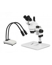 VS-1AF-IHL20 Simul-Focal Trinocular Zoom Stereo Microscope - 0.7X-4.5X Zoom Range, Dual Gooseneck LED Light 