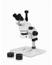 VS-1AFZ-IFR07-5NS-WH Simul-Focal Trinocular Zoom Stereo Microscope - 0.7X-4.5X Zoom Range, 0.5X & 2.0X Auxiliary Lenses, 144-LED Ring Light, 5MP WiFi Digital Camera 