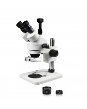 VS-1FZ-IFR07-5N Simul-Focal Trinocular Zoom Stereo Microscope - 0.7X-4.5X Zoom Range, 0.5X & 2.0X Auxiliary Lenses, 144-LED Ring Light, 5MP Digital CMOS Camera 