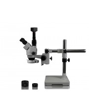VS-3FZ-IFR07-5N Simul-Focal Trinocular Zoom Stereo Microscope - 0.7X - 4.5X Zoom Range, 0.5X & 2.0X Auxiliary Lenses, 144-LED Ring Light, 5MP Digital CMOS Camera 