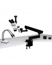 VS-7FZ-IHL20-5N Simul-Focal Trinocular Zoom Stereo Microscope - 0.7X - 4.5X Zoom Range, 0.5X & 2.0X Auxiliary Lenses, Dual Gooseneck LED Light, 5MP Digital CMOS Camera 